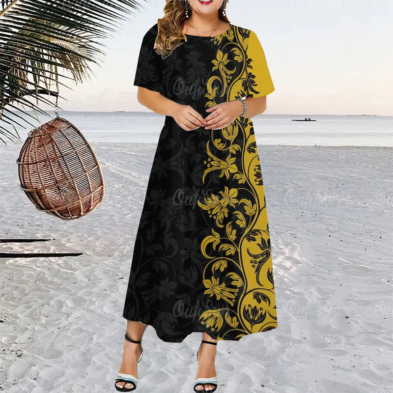 Retro Women‘S Clothing Summer Woman Elegant Dresses Short Sleeves Dress Loose Holiday Clothing Black Stripe Oversize Clothing