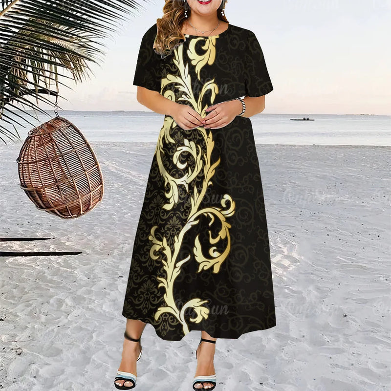 Retro Women‘S Clothing Summer Woman Elegant Dresses Short Sleeves Dress Loose Holiday Clothing Black Stripe Oversize Clothing