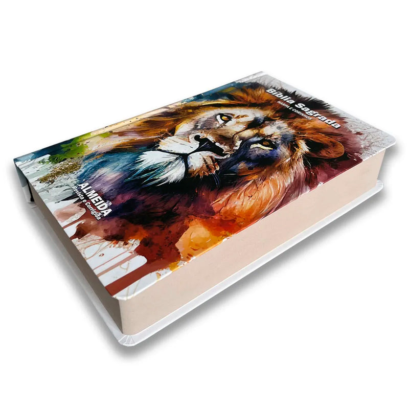 Holy Bible Artistic Lion-Word of Jesus in Red-Hardcover-With Harp