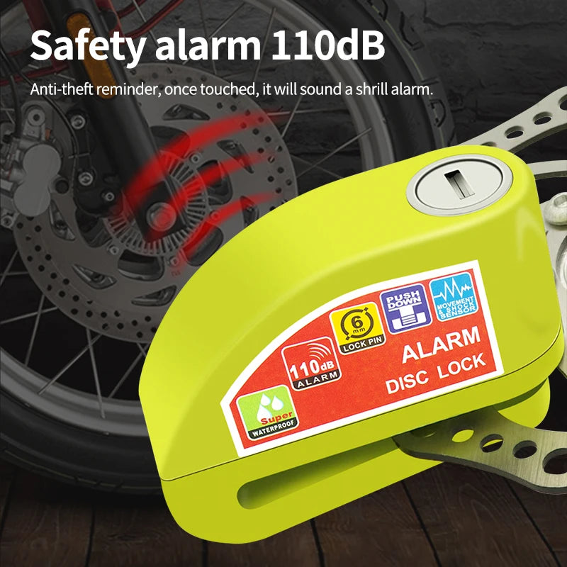 Motorcycle Bicycle Lock Alarm Safety Protection Padlock Disc Aluminum Alloy Anti-Theft Reminder Rope Lock Bag Motorcycle Accesso